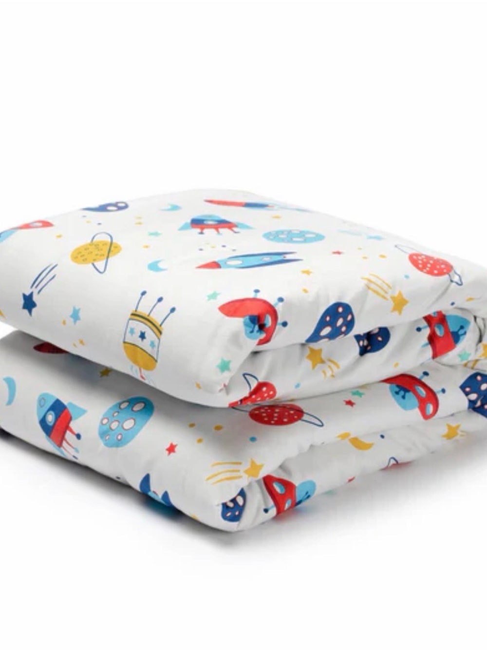 Kids Space-Themed Comforter - White with Red, Blue & Yellow